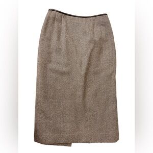 Talbots Wool Herringbone Pencil Midi Skirt w/Faux Leather Trim EUC Size 8